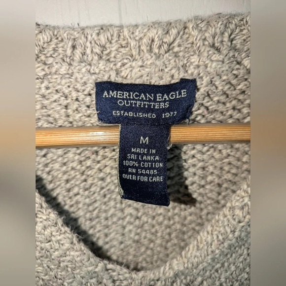 American Eagle Oatmeal Sweater size Medium Y2K Chunky Knit Cozy Pullover Granola - Picture 2 of 5